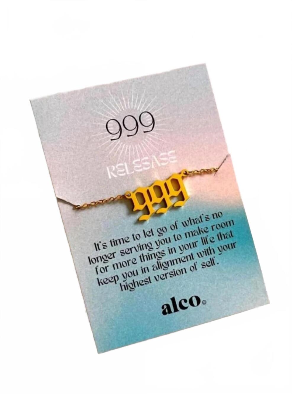 NEW ALCHEMY & CO women's angel number 999 necklace in gold